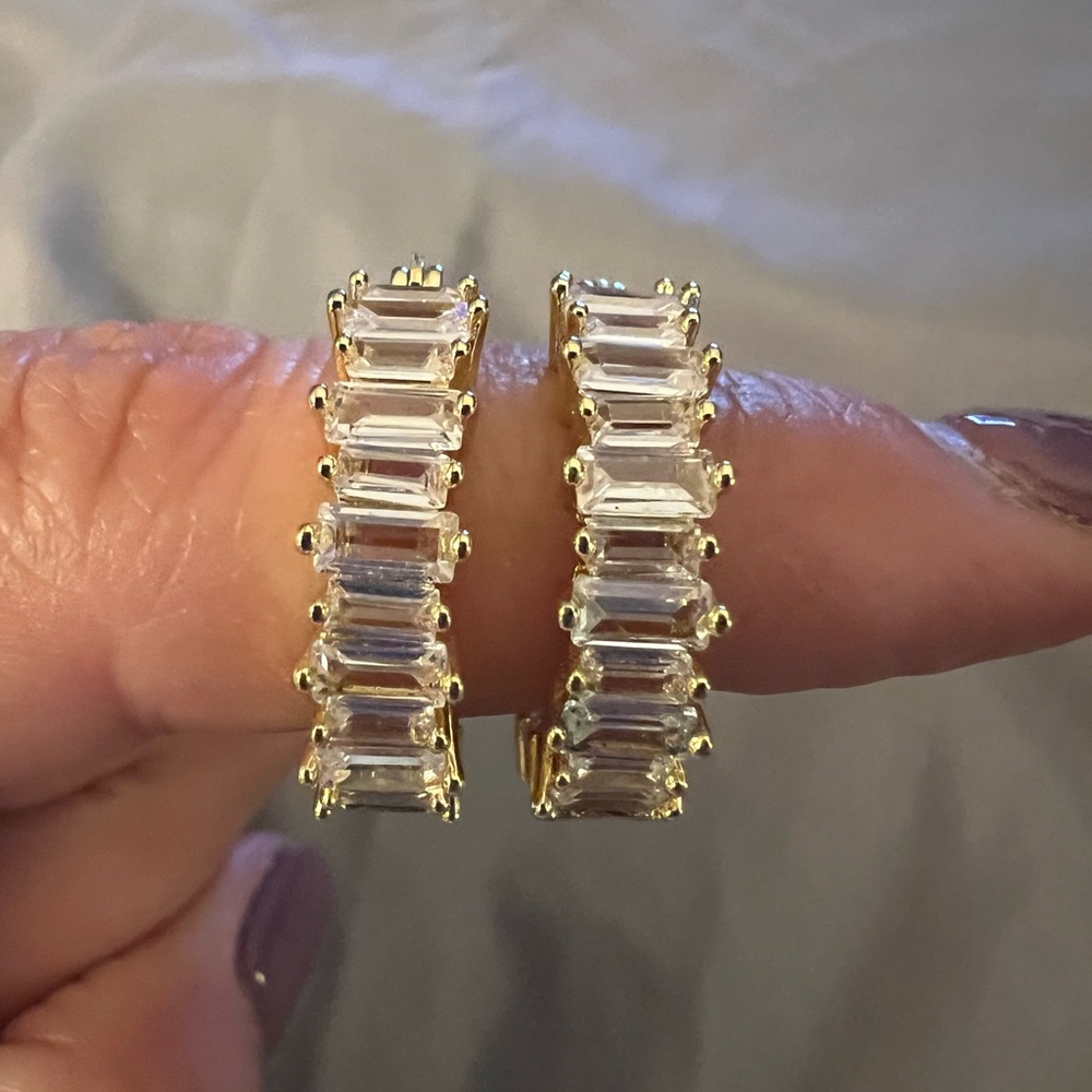 Elegant Gold Tone and Faux Diamond Hoop Earrings